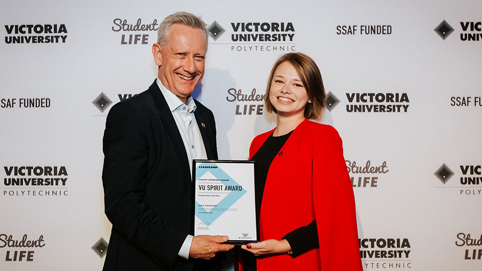 Vice-Chancellor Professor Adam Shoemaker with Daria Gaidarenko.