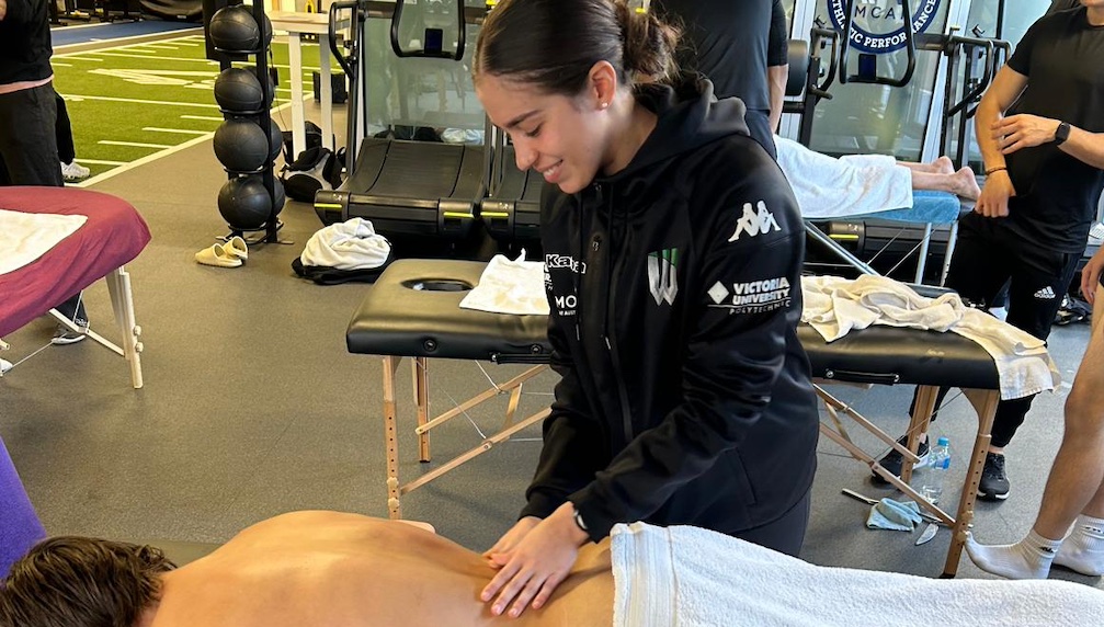 Steph Grech carrying out a physio treatment at WUFC
