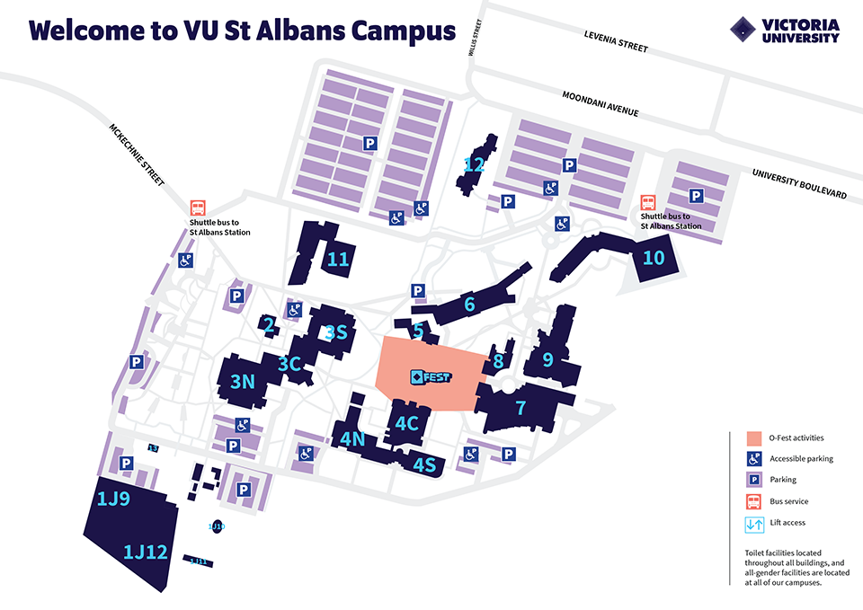 A map of VU's St Alban's campus, showing the location of 2025 'O-Fest' activities.