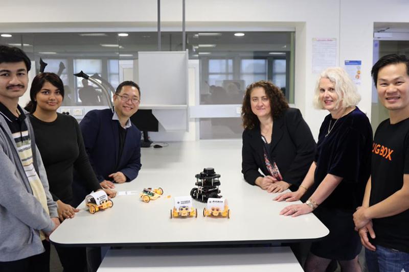 Robotics company Bugbox: Rishik Tiwari, Rashini Thathsarani, Associate Professor Daniel Lai, Professor Vasso Apostolopoulos, Louise Robinson, Dylan Nguyen