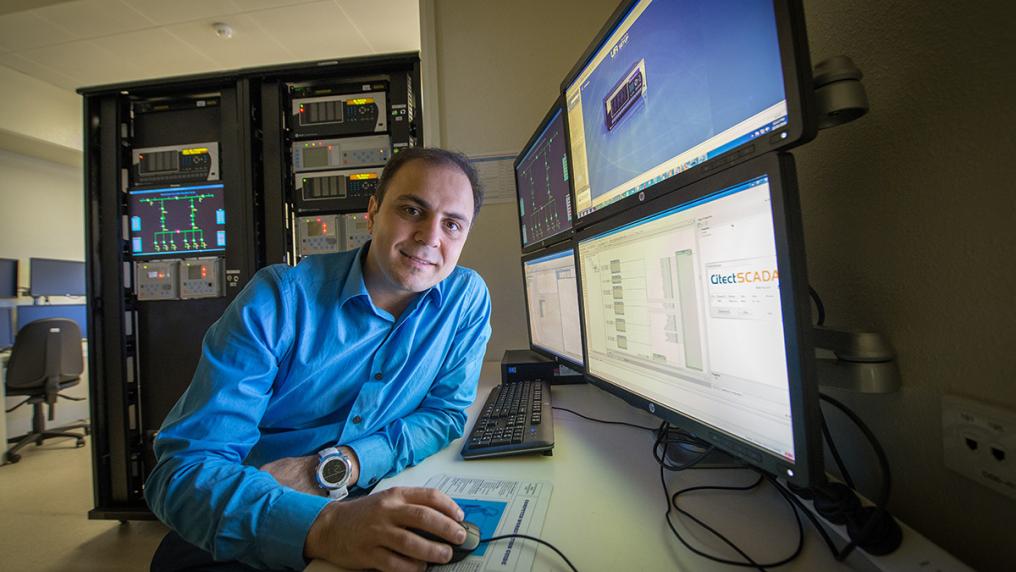 Man in sophisticated technical substation