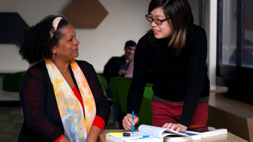 Female teacher explaining a concept to an adult student
