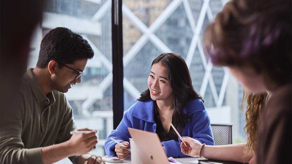 VU students studying together in a group in a classroom in City Tower.
